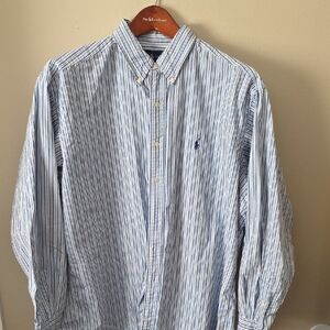 Polo by Ralph Lauren Light Blue and White Striped Button-Down Shirt